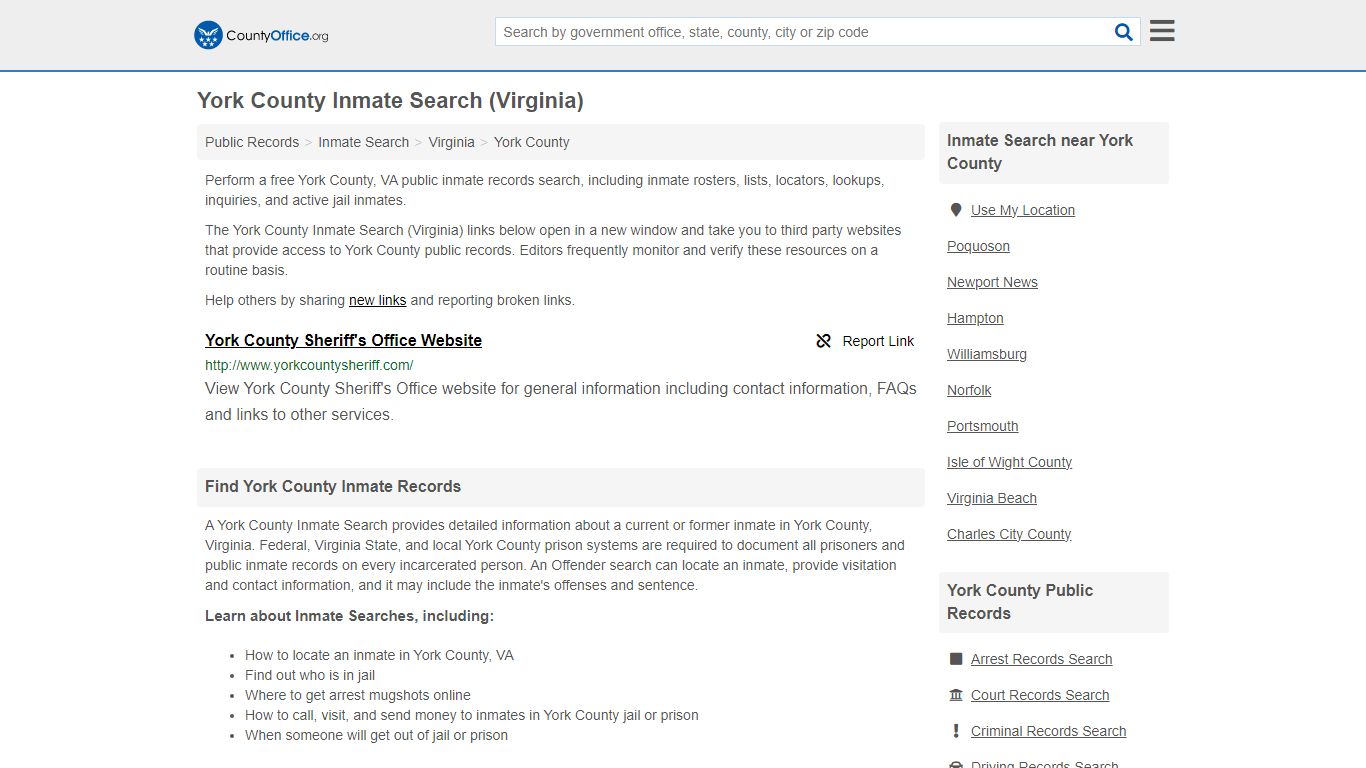Inmate Search - York County, VA (Inmate Rosters & Locators)